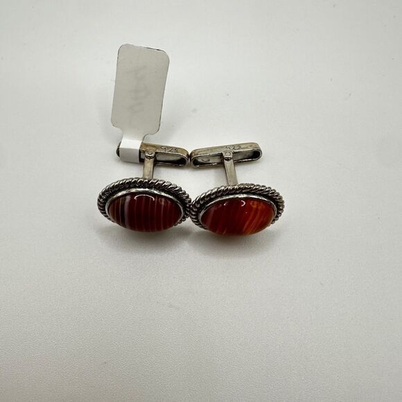 Genuine agate cuff links in solid Sterling silver, handmade in Pakistan - Picture 14 of 16